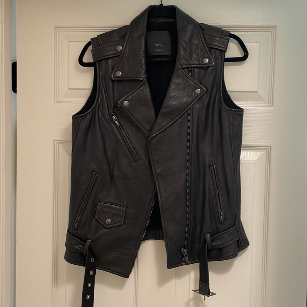 Veda Black Leather Motorcycle Vest